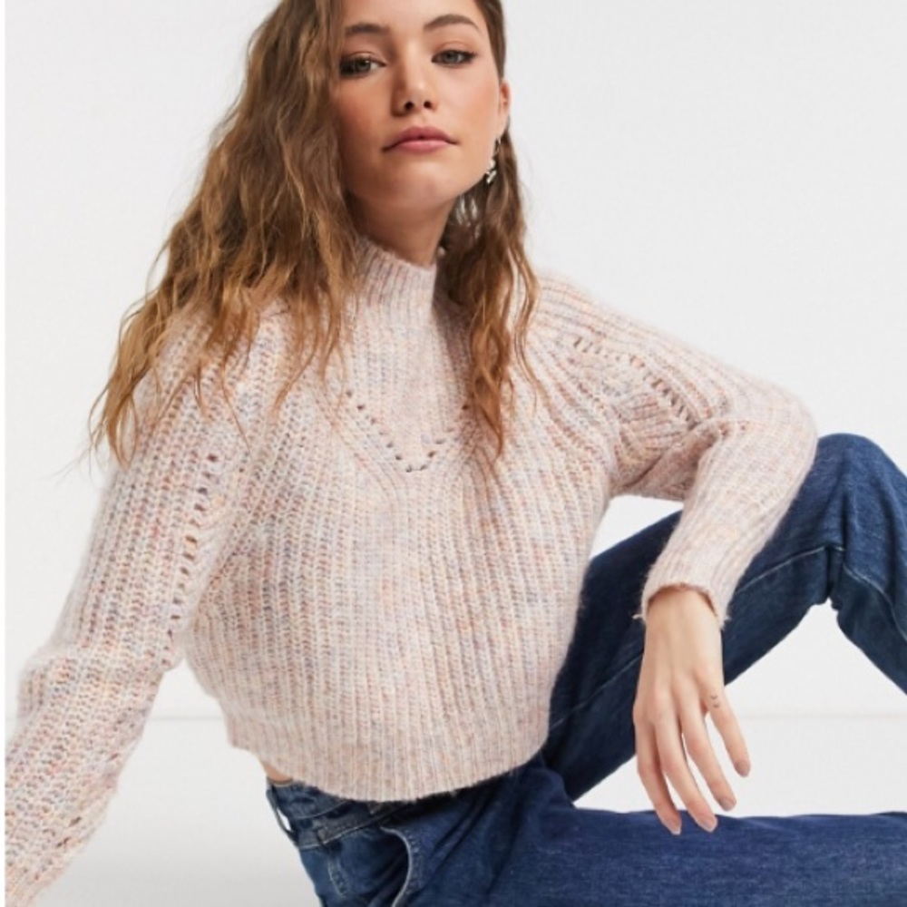Topshop Pink Multi Pointelle Mock Neck Sweater Size 8-10